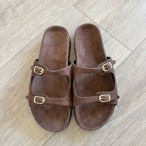 J. Crew Brown Suede Colbie Slide Sandals